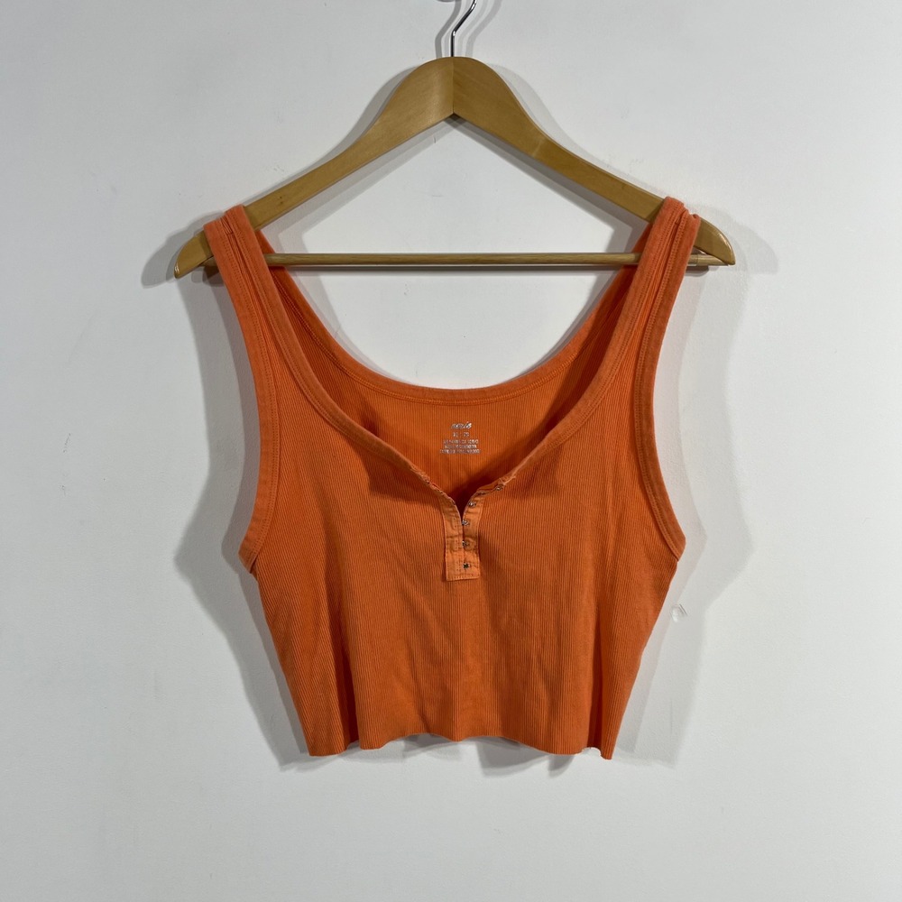 Aerie Orange Ribbed Sporty Y2K Crop Tank Top Womens XL Scoop Neck Streetwear 90s